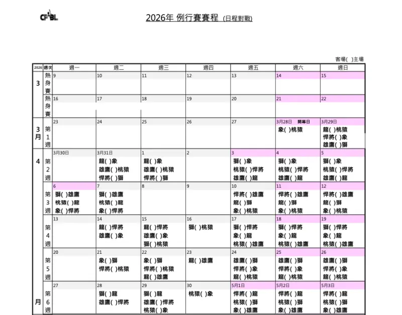 2026中華職棒3-4月賽程