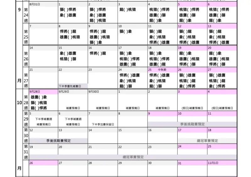 2026中華職棒9-10月賽程